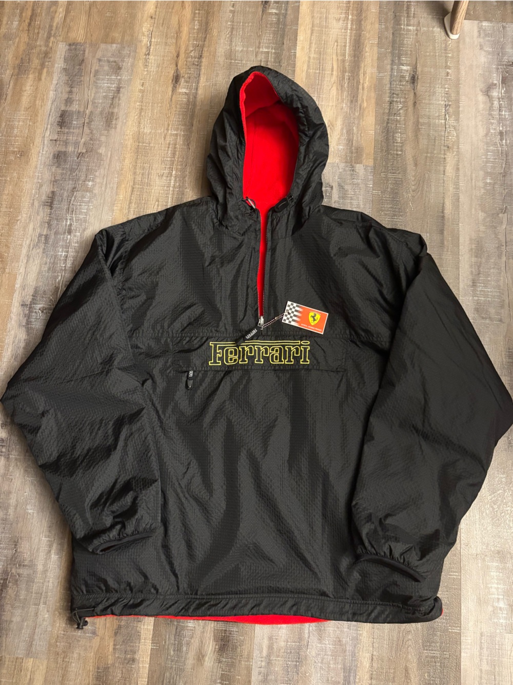 VTG 90s Ferrari Reversible Anorak Windbreaker Jacket Pullover Black Red XL NWT